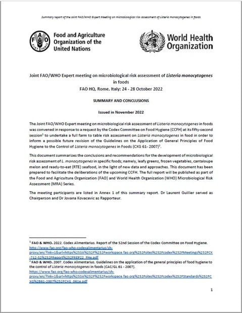 Joint FAO/WHO Expert meeting on microbiological risk assessment of Listeria monocytogenes in foods