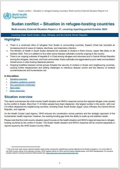 Sudan conflict – Situation in refugee-hosting countries, Multi-country External Situation Report #6, covering the reporting period October 2024