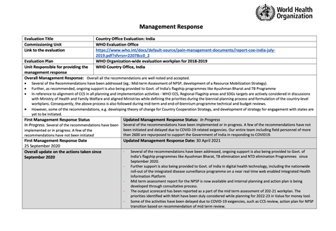 India Country Office Evaluation - Management Response - April 2021